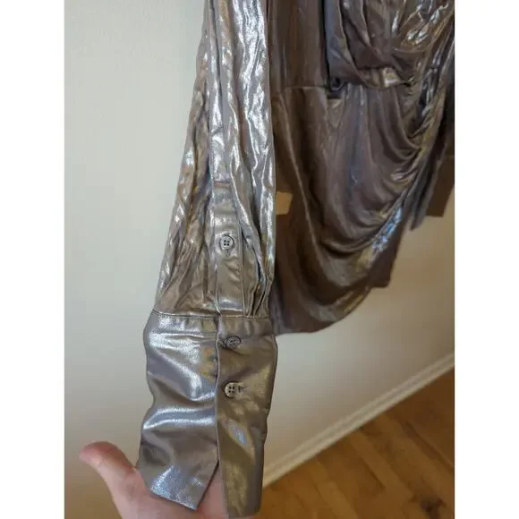 RTR Gauge81 Naha Silver Gray Metallic Long Sleeve Plunge sexy Mini Dress Size XL - Picture 8 of 11